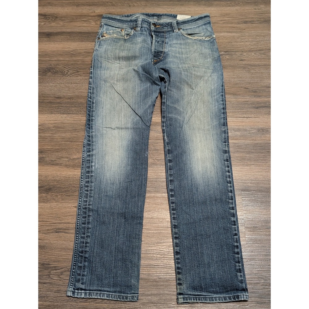 Diesel Darron Slim Tapered Jeans Mens 32x32 Blue Wash 0088Z Stretch Distressed